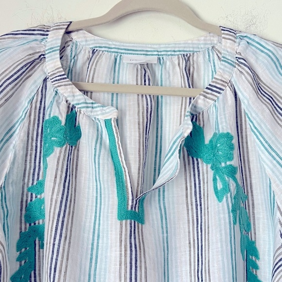 J. Jill Love Linen Striped Embroidered Relaxed Fit Blouse Classic Chic Summer - Picture 3 of 11